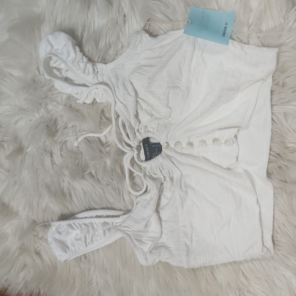 White Cropped Top with Button Front